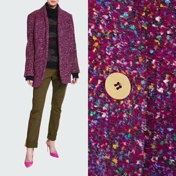 Veronica Beard Crispin‎ Open Front Sweater Coat Purple Tweed Oversized S… - Picture 7 of 13